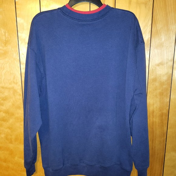 Vintage Snowman Sweatshirt XL Crew Neck Mock Neck NAVY BLUE Christmas Time F1 - Picture 7 of 9